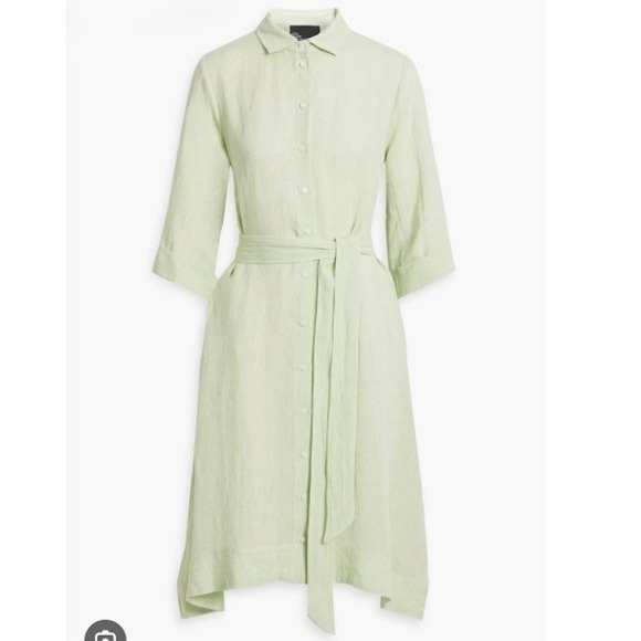 Lisa Marie Fernandez Dresses & Skirts - Lisa Marie Fernandez Metallic Linen Blend Gauze Shirt Dress Mint Green Midi Sz 3